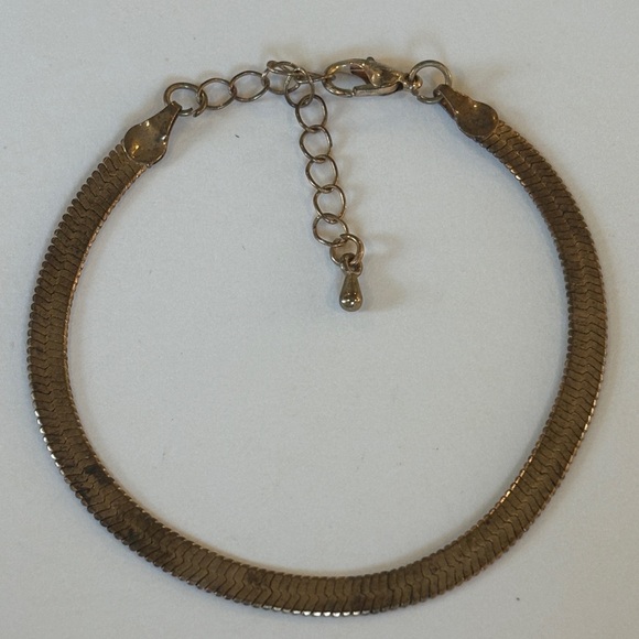 Vintage Gold Tone Herringbone Chain Bracelet w/ Extender – 7" + 2" - Picture 1 of 5